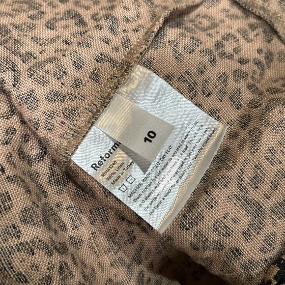 REFORMATION Rouen Bengal Leopard Linen Smocked Ruffle Mini Slip Dress Size 10 - Picture 7 of 8